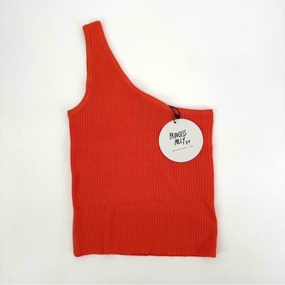 Princess Polly Denham One Shoulder Rib Knit Tank Top in orange Size US 4 - Picture 2 of 10